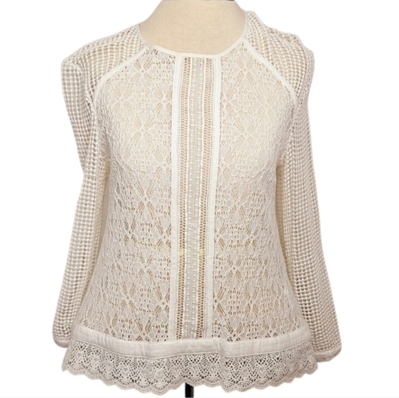 Meadow Rue Floral Lace 3/4 Sleeve Top in Ivory Size Small - Picture 1 of 9